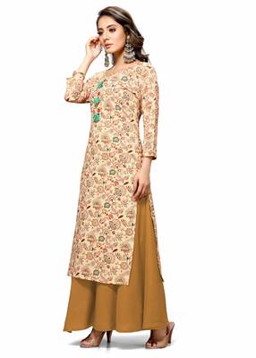 Varyaa Women's Cream Coloured Cotton Jaipuri Printed Kurti (S To XXL-Size) 4