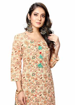 Varyaa Women's Cream Coloured Cotton Jaipuri Printed Kurti (S To XXL-Size) 5