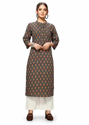 Varyaa Women's Brown Coloured Cotton Jaipuri Floral Printed Kurti (S To XXL-Size) 1