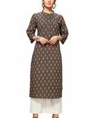 Varyaa Women's Brown Coloured Cotton Jaipuri Floral Printed Kurti (S To XXL-Size)