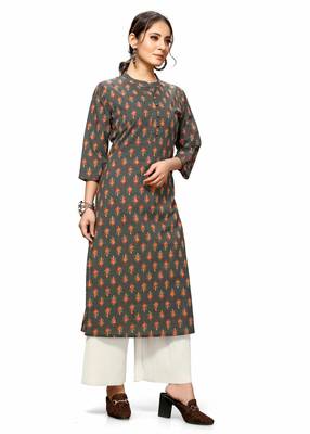 Varyaa Women's Brown Coloured Cotton Jaipuri Floral Printed Kurti (S To XXL-Size) 3