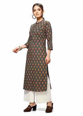 Varyaa Women's Brown Coloured Cotton Jaipuri Floral Printed Kurti (S To XXL-Size) 4