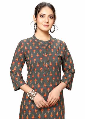Varyaa Women's Brown Coloured Cotton Jaipuri Floral Printed Kurti (S To XXL-Size) 5