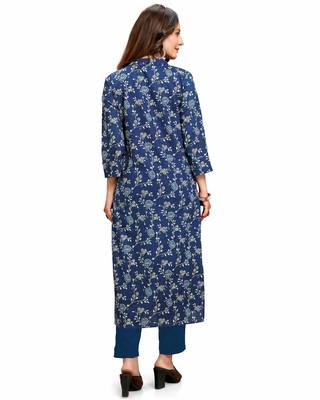 Varyaa Women's Blue Coloured Cotton Jaipuri Cream Floral Printed Kurti (S To XXL-Size) 2