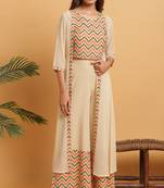 Cream geometric print crepe salwar