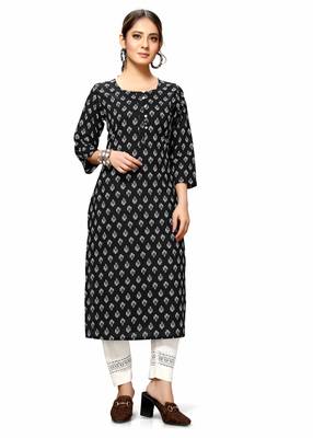 Varyaa Women's Black Coloured Cotton Jaipuri Printed Kurti (S To XXL-Size) 1