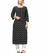 Varyaa Women's Black Coloured Cotton Jaipuri Printed Kurti (S To XXL-Size)