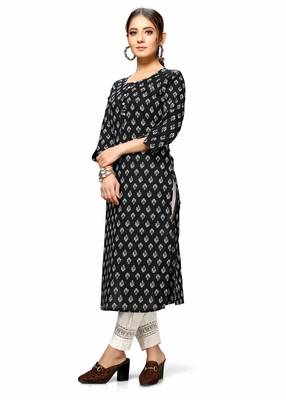 Varyaa Women's Black Coloured Cotton Jaipuri Printed Kurti (S To XXL-Size) 4