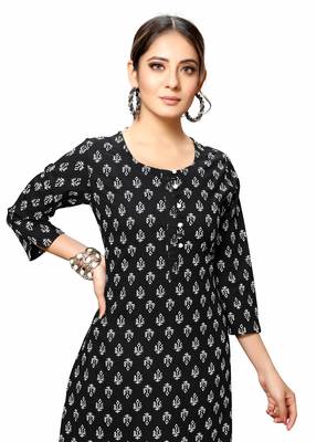 Varyaa Women's Black Coloured Cotton Jaipuri Printed Kurti (S To XXL-Size) 5