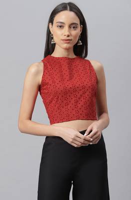 Janasya Red embroidered cotton crop tops 1