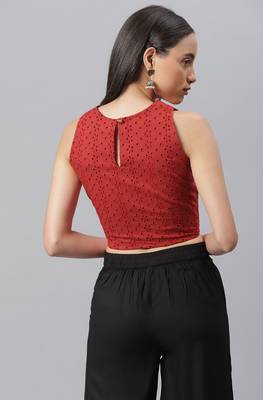 Janasya Red embroidered cotton crop tops 4