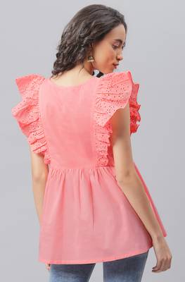 Janasya Pink embroidered cotton cotton tops 4