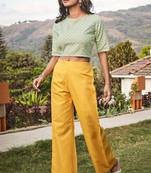 Janasya Green embroidered cotton crop tops