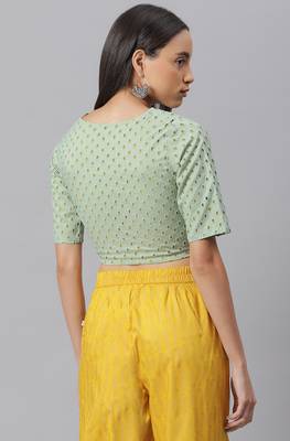 Janasya Green embroidered cotton crop tops 4