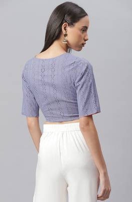 Janasya Blue embroidered cotton crop tops 4