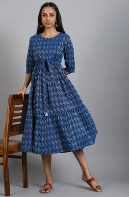 Blue woven cotton long dresses 2