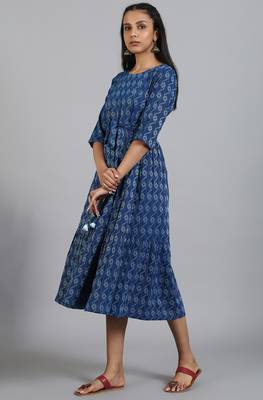 Blue woven cotton long dresses 3