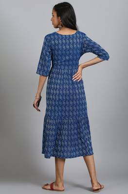 Blue woven cotton long dresses 4