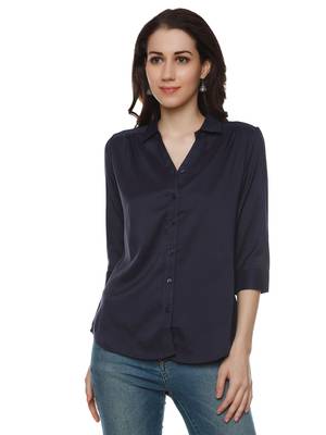Navy-blue plain cotton party-tops 1