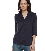 Navy-blue plain cotton party-tops
