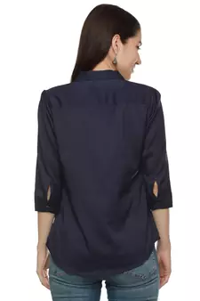 Navy-blue plain cotton party-tops