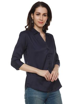 Navy-blue plain cotton party-tops 3