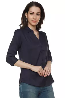 Navy-blue plain cotton party-tops