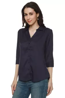 Navy-blue plain cotton party-tops