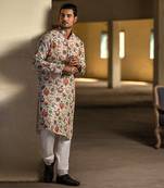 Printed Silk Kurta with Cotton Silk Churidar for Men