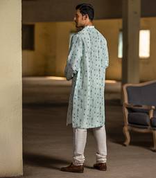 Printed Silk Kurta with Cotton Silk Churidar for Men