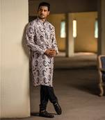 PS Men by Payal Singhal Blush Printed Silk Kurta with Black Cotton Silk Churidar