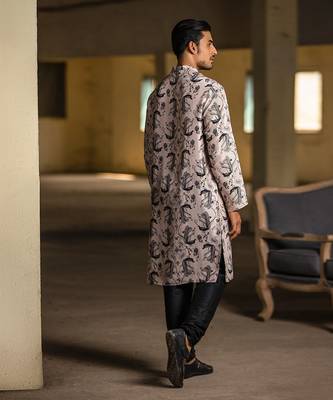 PS Men by Payal Singhal Blush Printed Silk Kurta with Black Cotton Silk Churidar 3