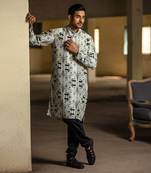 PS Men by Payal Singhal Stone Printed Silk Kurta with Black Cotton Silk Churidar