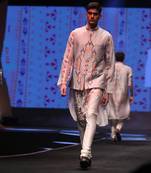 Printed Silkmul Kurta with Dupion Silk Bandi and Cotton Silk Churidar for Men