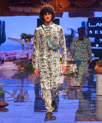 PS Men by Payal Singhal Aziz White Printed Velvet Kurta and Silkmul Churidar 2