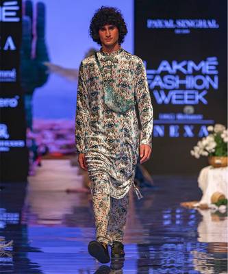 PS Men by Payal Singhal Aziz White Printed Velvet Kurta and Silkmul Churidar 5