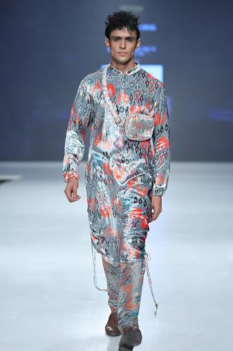 Printed Velvet Kurta and Silkmul Churidar for Men