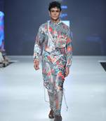 PS Men by Payal Singhal Aziz Blue Printed Velvet Kurta and Silkmul Churidar