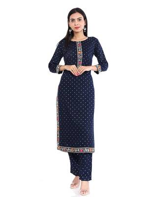 rayon blue ethnic kurtis 2
