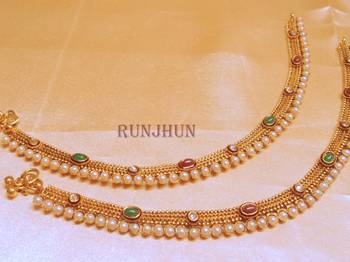 Pearl Polki Gold Plated Royal  Payal 1