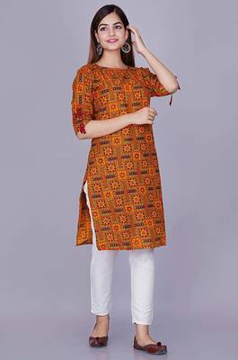 rayon mustard ethnic kurtis 5