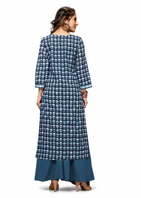 Varyaa Women's Blue Coloured Cotton Jaipuri Printed Kurti with Hand Work on Neck Line (S To XXL-Size) 2
