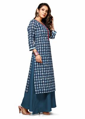 Varyaa Women's Blue Coloured Cotton Jaipuri Printed Kurti with Hand Work on Neck Line (S To XXL-Size) 3