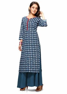 Varyaa Women's Blue Coloured Cotton Jaipuri Printed Kurti with Hand Work on Neck Line (S To XXL-Size) 4