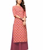 Varyaa Women's Pink Coloured Cotton Jaipuri Floral Printed Kurti with Hand Work (S To XXL-Size)