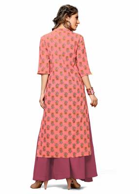 Varyaa Women's Pink Coloured Cotton Jaipuri Floral Printed Kurti with Hand Work (S To XXL-Size) 2