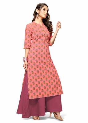 Varyaa Women's Pink Coloured Cotton Jaipuri Floral Printed Kurti with Hand Work (S To XXL-Size) 3