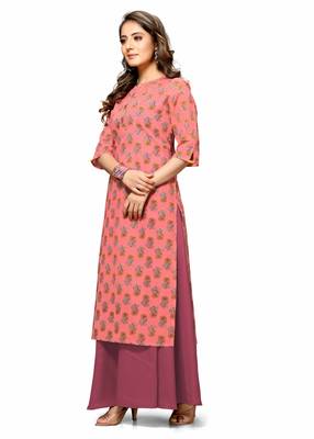 Varyaa Women's Pink Coloured Cotton Jaipuri Floral Printed Kurti with Hand Work (S To XXL-Size) 4