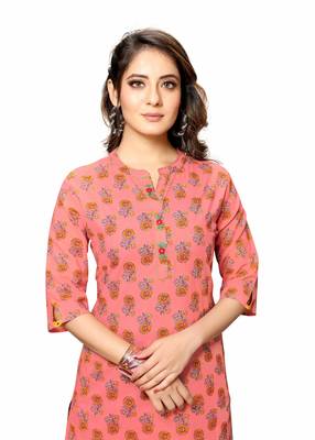 Varyaa Women's Pink Coloured Cotton Jaipuri Floral Printed Kurti with Hand Work (S To XXL-Size) 5