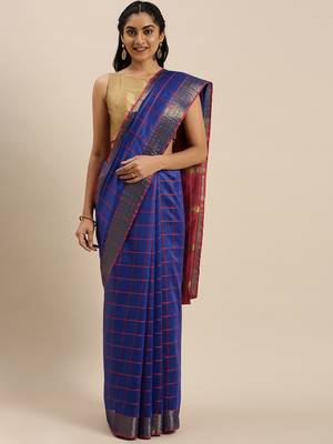 Blue woven cotton silk saree with blouse 1